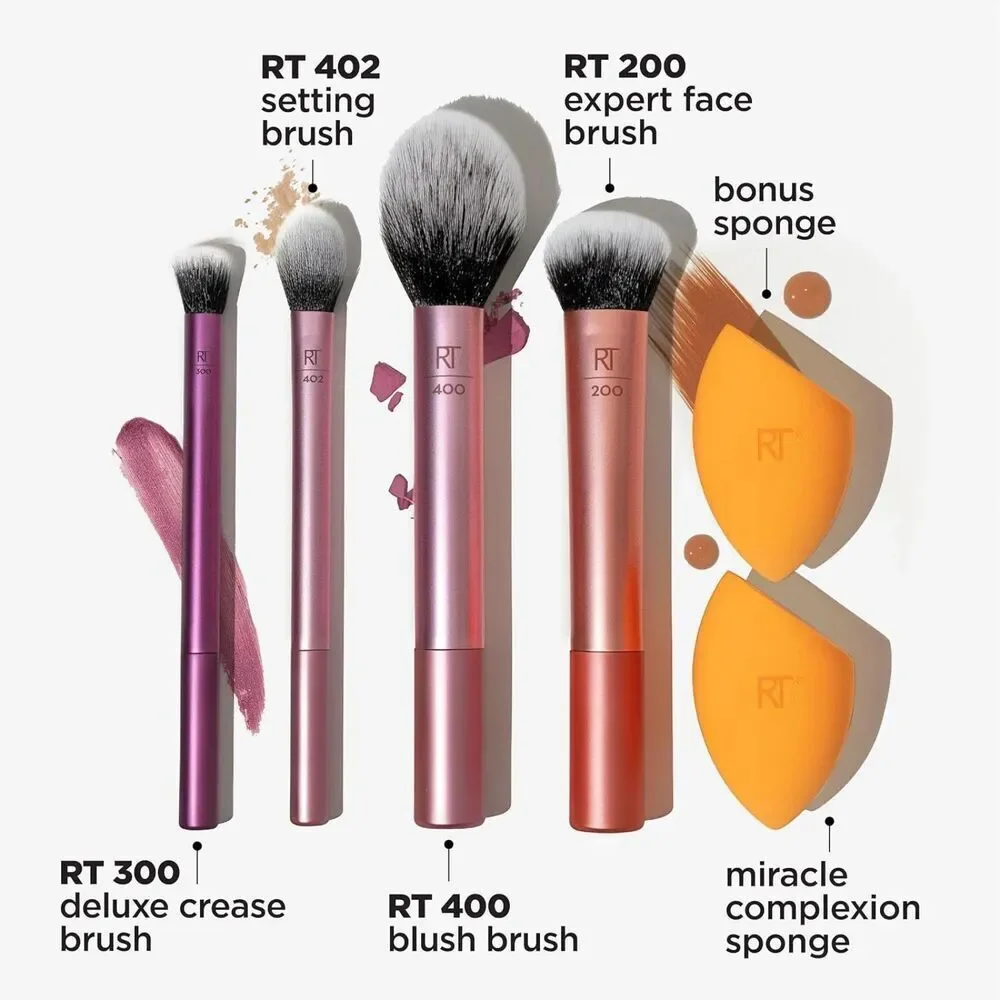 Real Techniques 6 Piece Makeup Brush Set Includes 4 Brushes & 2 Makeup Sponges
